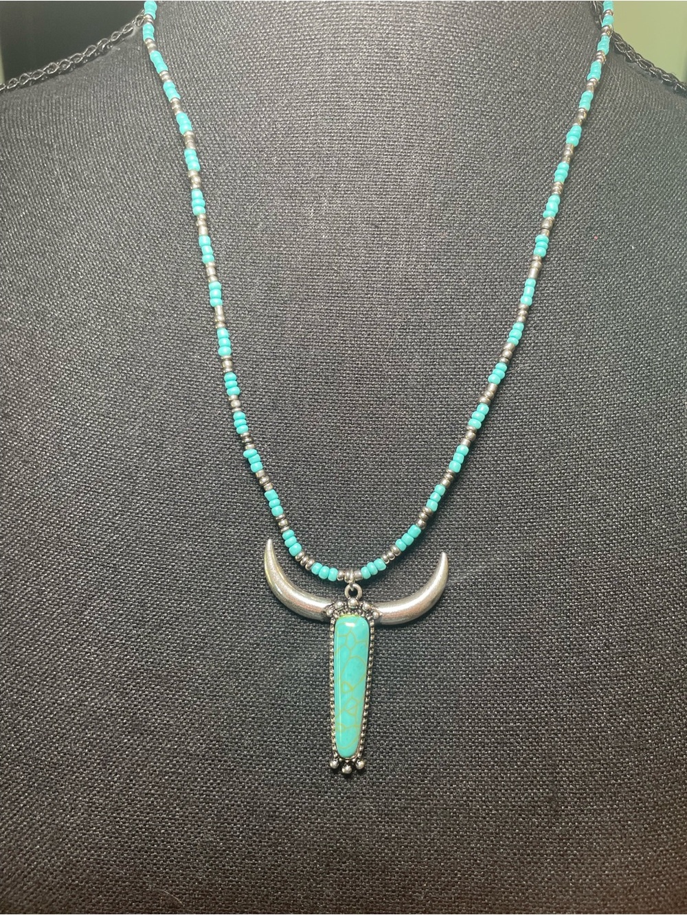 Turquoise Beaded Horn Pendant Necklace - Women Jewelry